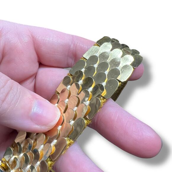 Vintage 50s 60s Womens Scales Stretch Belt Flower Buckle Accent Gold Tone - Picture 8 of 8